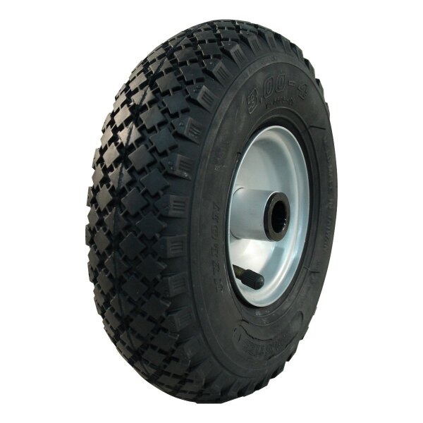 NaRubb Komplettrad 3.00-4 S-2303 4PR + 2.10x4H2 ET0 Rollenlager Ø20 NL69 Stahl grau