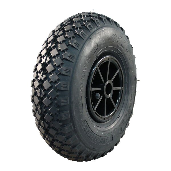 KINGS TIRE Komplettrad 3.00-4 V-6605 2PR + 2.10x4 Gleitlager Ø20 NL75 kunststoff, schwarz