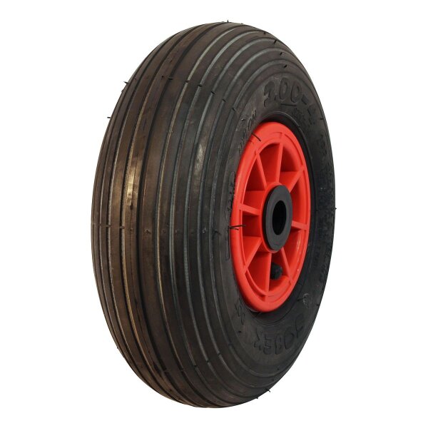 NaRubb Komplettrad 3.00-4 S-2301 4PR + 2.10x4 Rollenlager Ø25 NL75 kunststoff, Rot