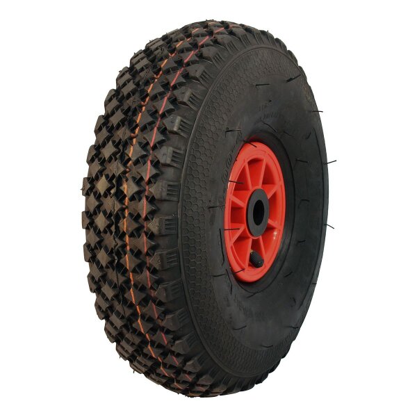 KINGS TIRE Komplettrad 4.00-4 V-6605 2PR + 2.10x4 Rollenlager Ø20 NL75 kunststoff, Rot
