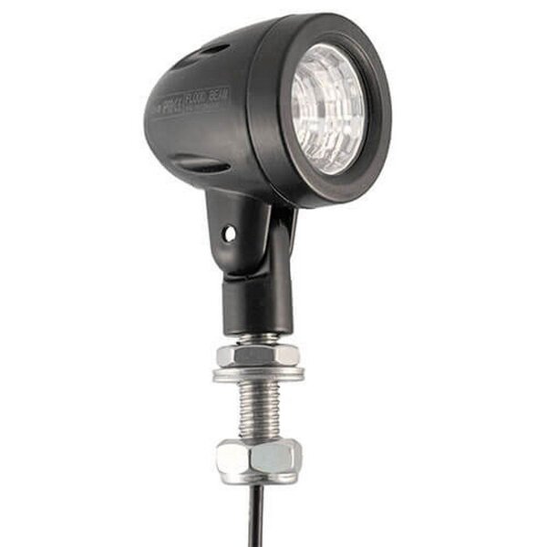 Tralert Arbeitsscheinwerfer IP68 1 x 5 Watt Cree LEDs Kabel 200mm 9/30 V 5 Watt 500 ø41 x 51mm Breitstrahl Bij 12 Volt / 0,35A Bij 24 Volt / 0,16A CE 4 lux@ 10m / 0,25 lux@ 35m weiß 40 Grad Aluminium schwarz Polycarbonat