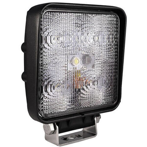 Tralert Arbeitsscheinwerfer IP68 5 x 3 Watt Epistar LEDs Kabel 4000mm 9/36 V 15 Watt 1500 110 x 110 x 41mm Breitstrahl Bij 12 Volt / 0,975A Bij 24 Volt / 0,525A CE 8 lux@ 10m / 0,25 lux@ 56m weiß 70 Grad Aluminium schwarz Polycarbonat