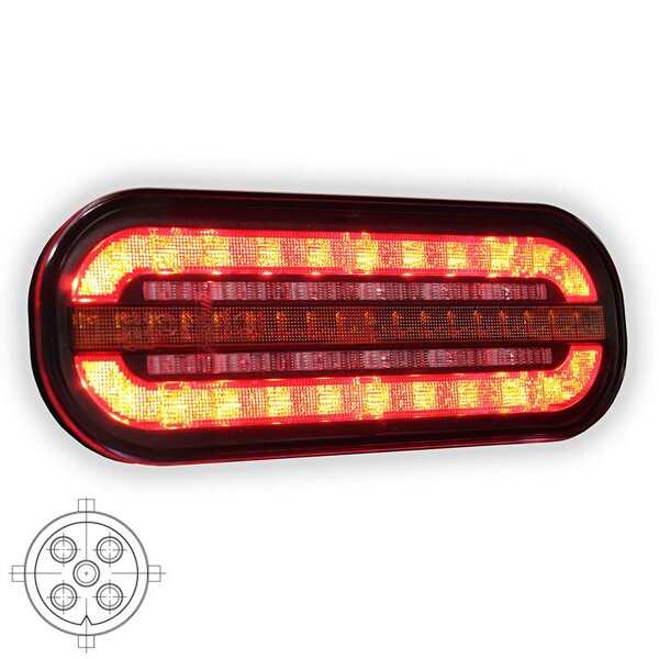 Fristom Rückleuchte links und rechts anwendbar 5 PINs Bajonett 195 x 75 x 35mm Aufbau Bremslicht Blinkleuchte    Rückleuchte  90mm IP68 12/24 V CE, ECE-R10 / R7 / R6