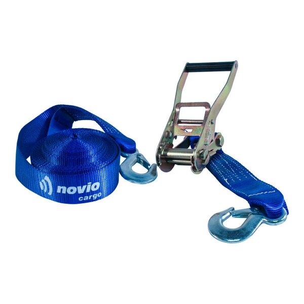 Novio Zurrgurt, 2-Teilig, mit Ratsche und Haken mit Sicherung blau 50mm 7000mm novio cargo