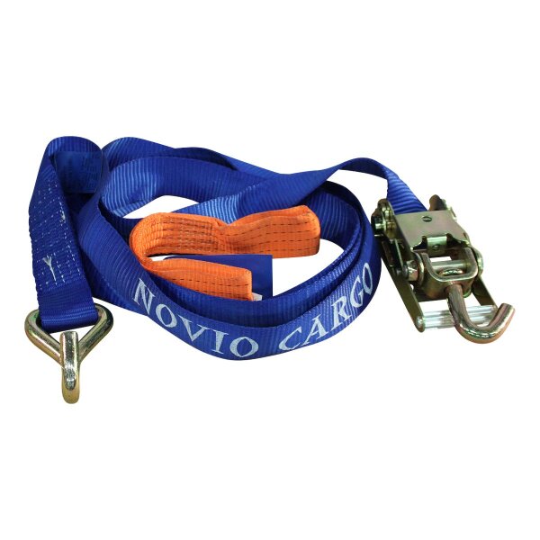 Novio Zurrgurt für Autotransporter, mit Verbindungsschlinge blau/Verbindunggurte orange 50mm x 3500mm novio cargo